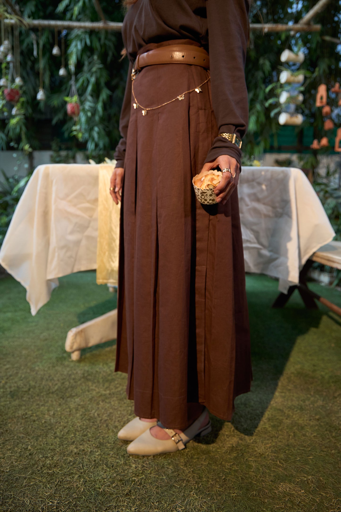 SYKA Linen Cotton Boy Pleated Long Skirt