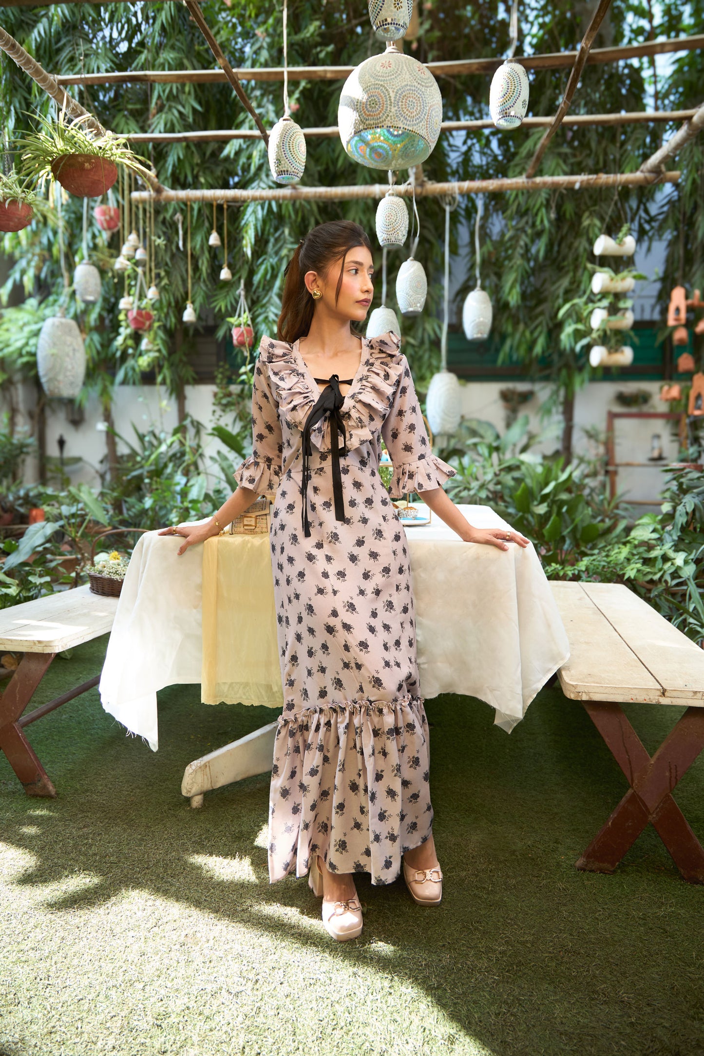 SYKA Bow Tie Floral Maxi Dress