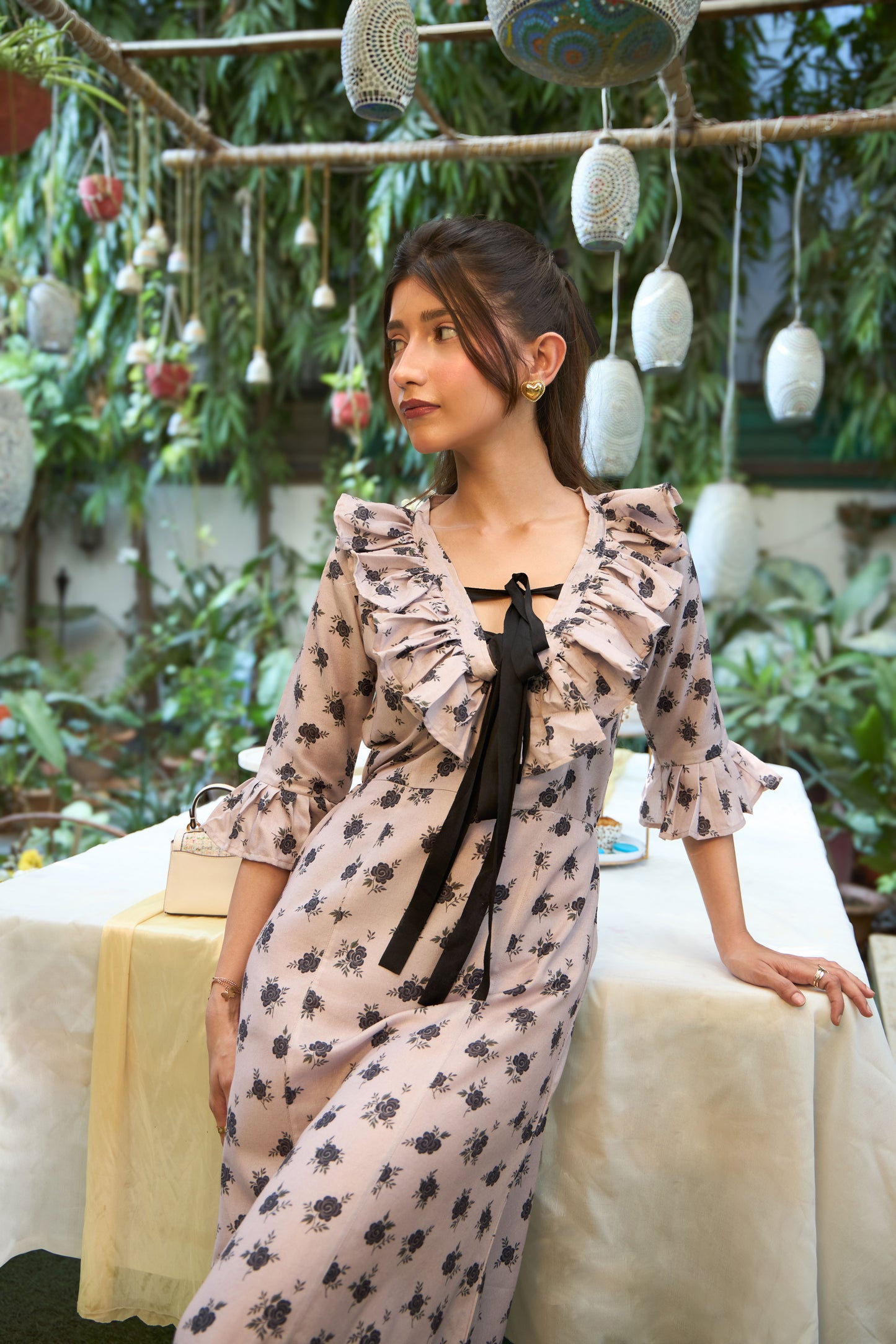 SYKA Bow Tie Floral Maxi Dress